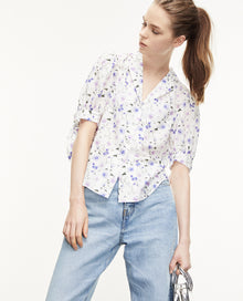 Fitted Printed Shirt With Bow Detail | Women | Ecru x Lavender