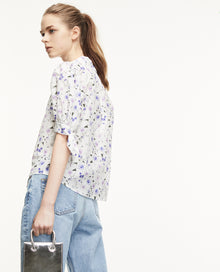 Fitted Printed Shirt With Bow Detail | Women | Ecru x Lavender