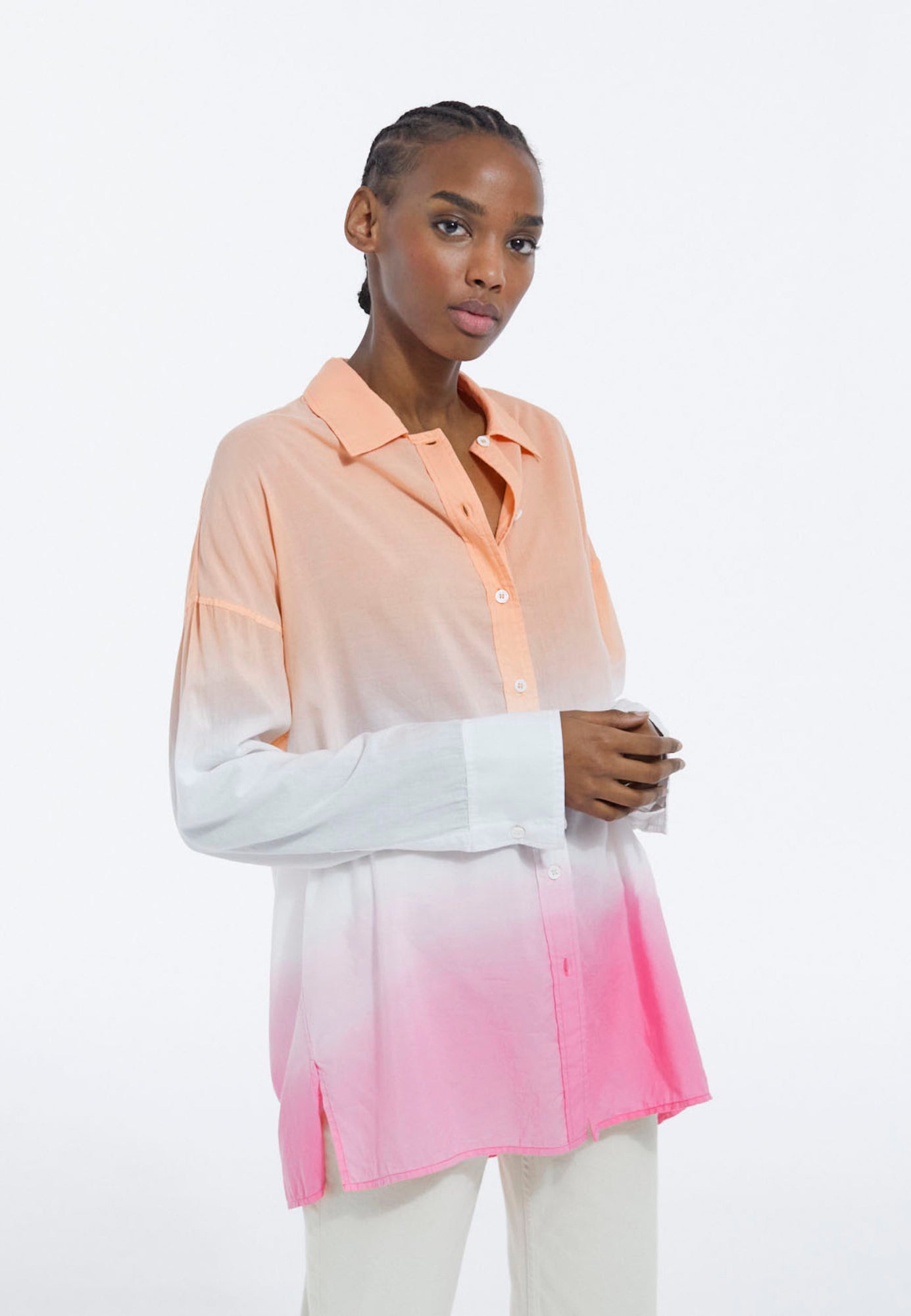 Tie-Dye Long Cotton Shirt | Women | Pink