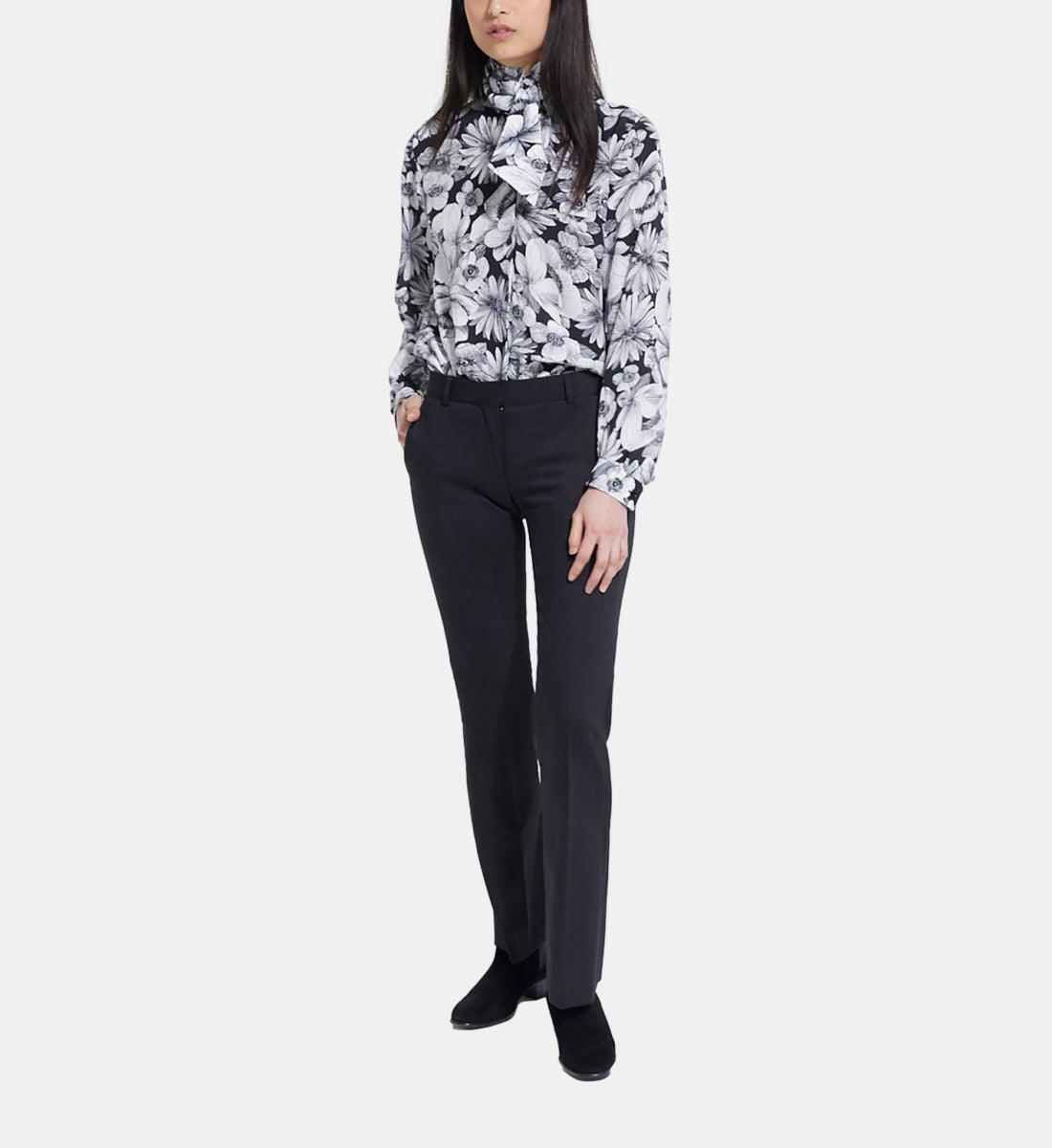 Floral Silk Shirt | Women | Black x White