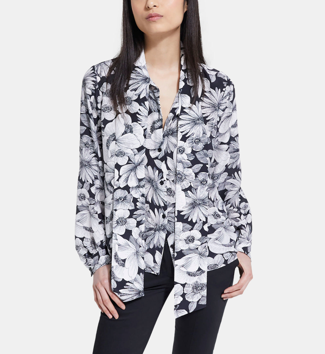 Floral Silk Shirt | Women | Black x White