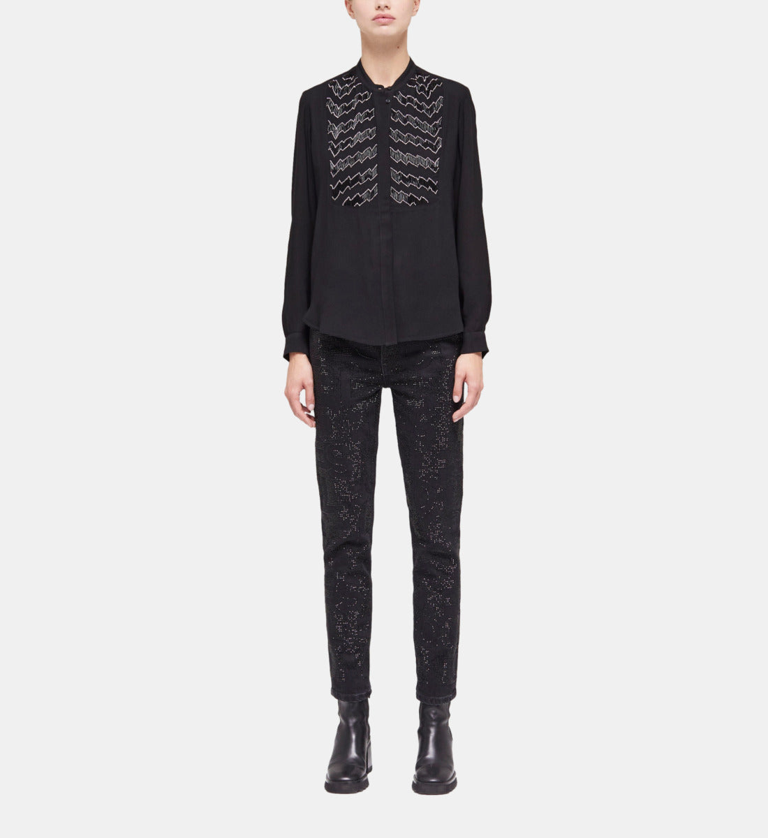 Shirt With Pearl Details | Women | Black