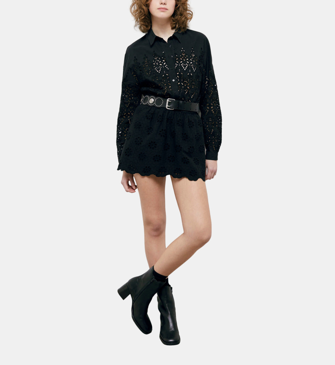 Short Shirt With Broderie Anglaise | Women | Black