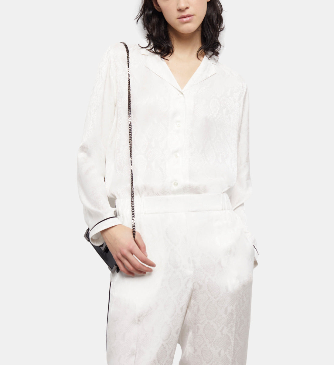 Snakeskin Print Satin Shirt | Women | White