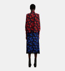 Printed Silk Top With Pleating | Women | Black x Red