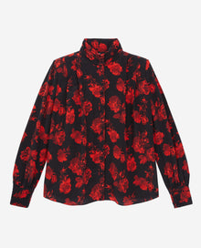 Printed Silk Top With Pleating | Women | Black x Red