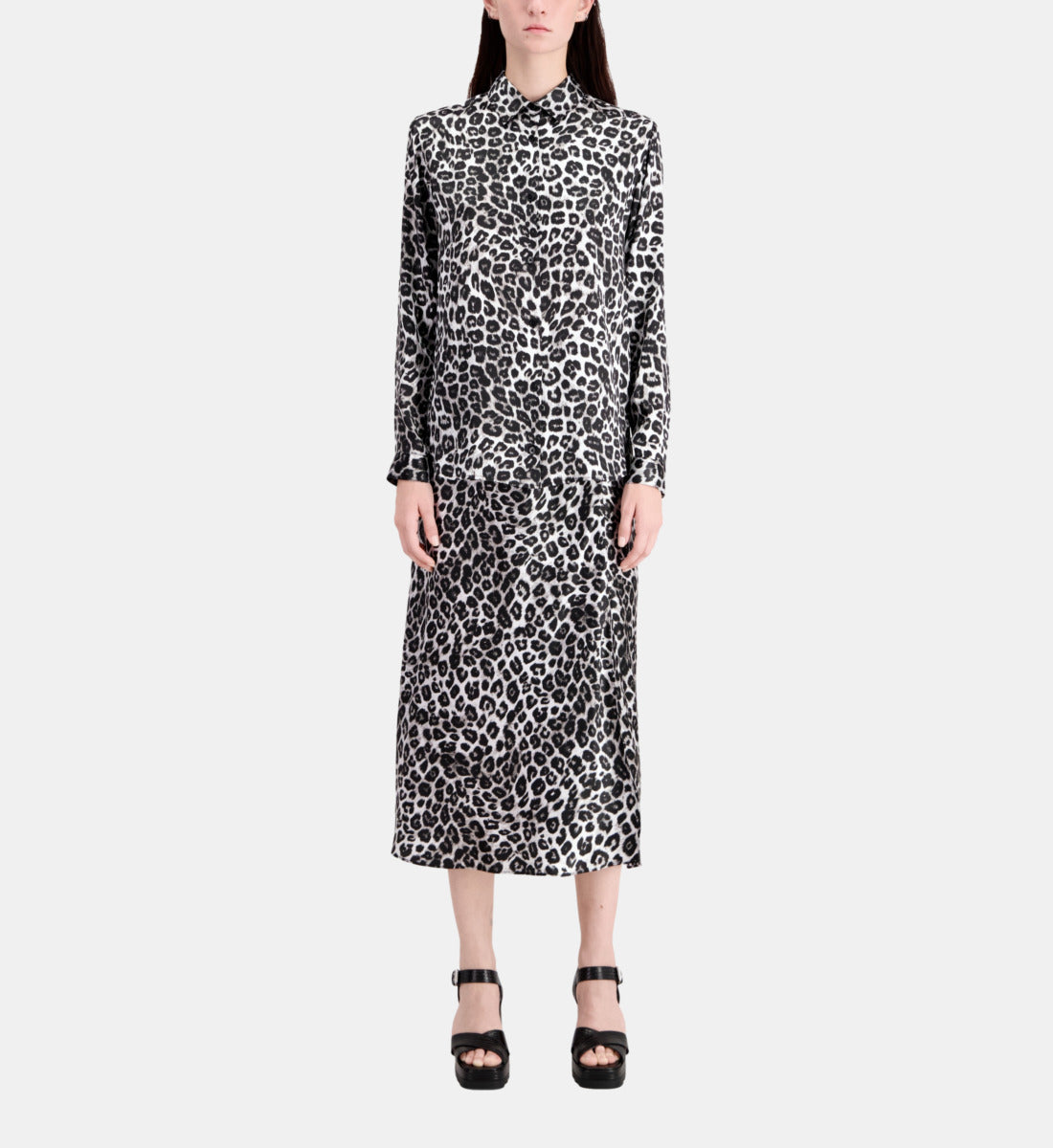 Printed Silk Shirt | Women | Black x White Leopard