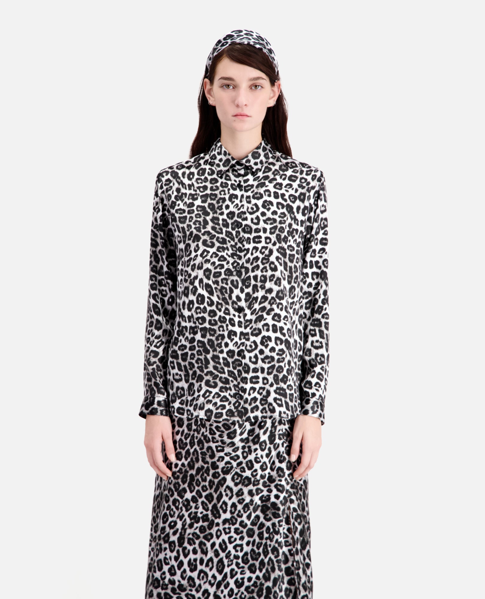 Printed Silk Shirt | Women | Black x White Leopard