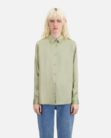 Light Green Satin Silk Shirt | Women | Khaki Grey