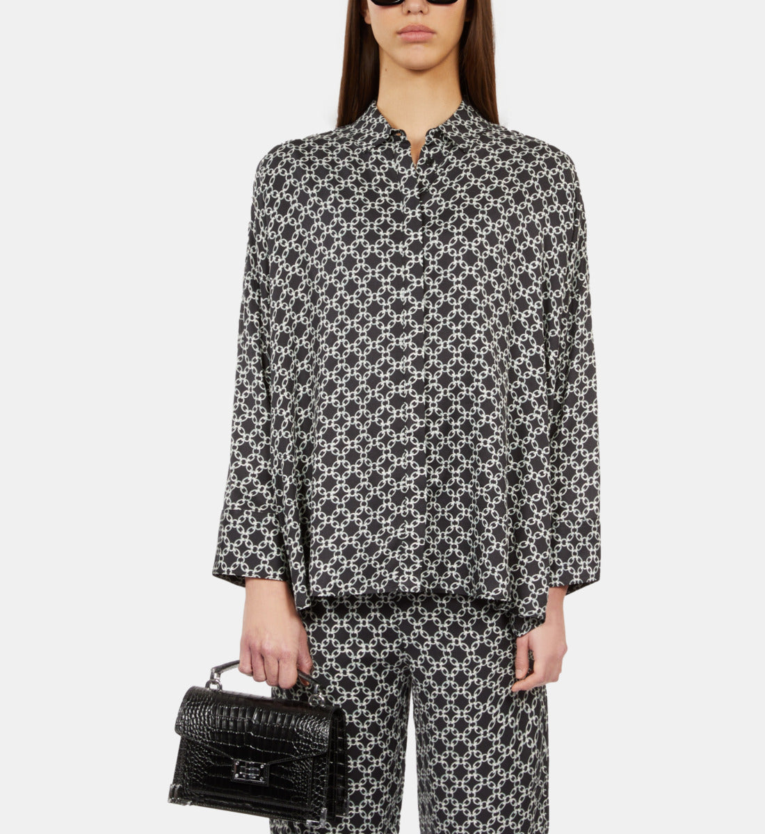 Chain Print Loose Fit Shirt | Women | Black x White