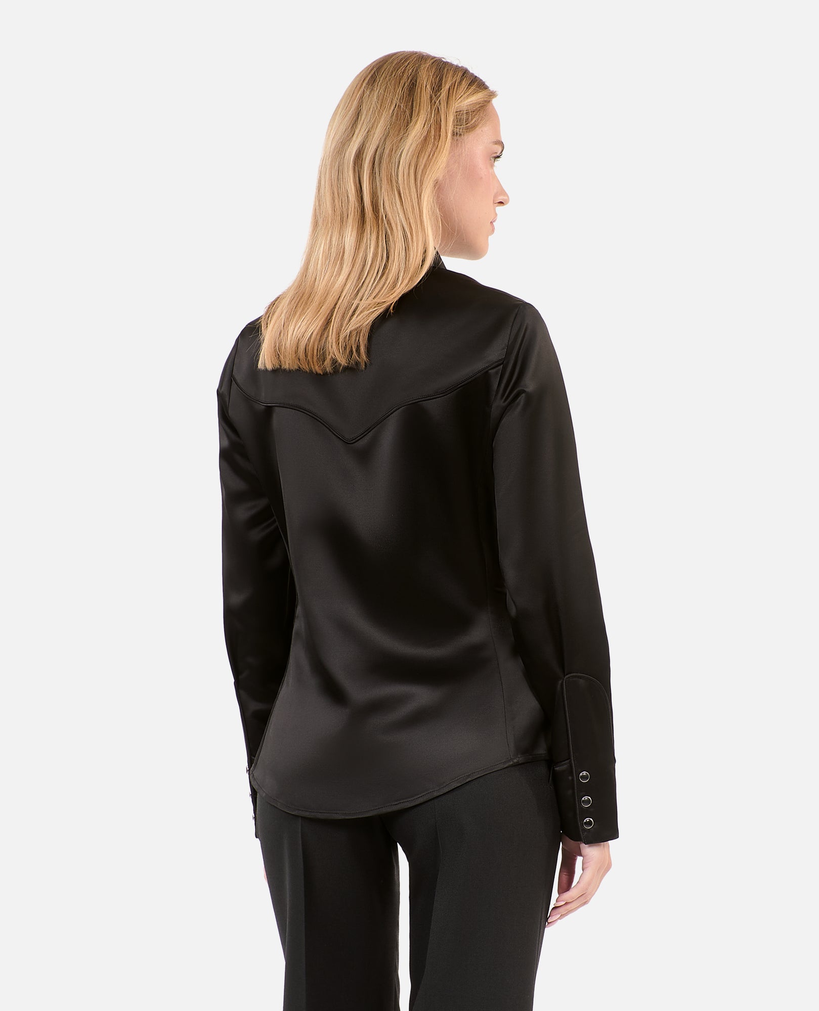 Western-Style Satin Shirt | Women | Black