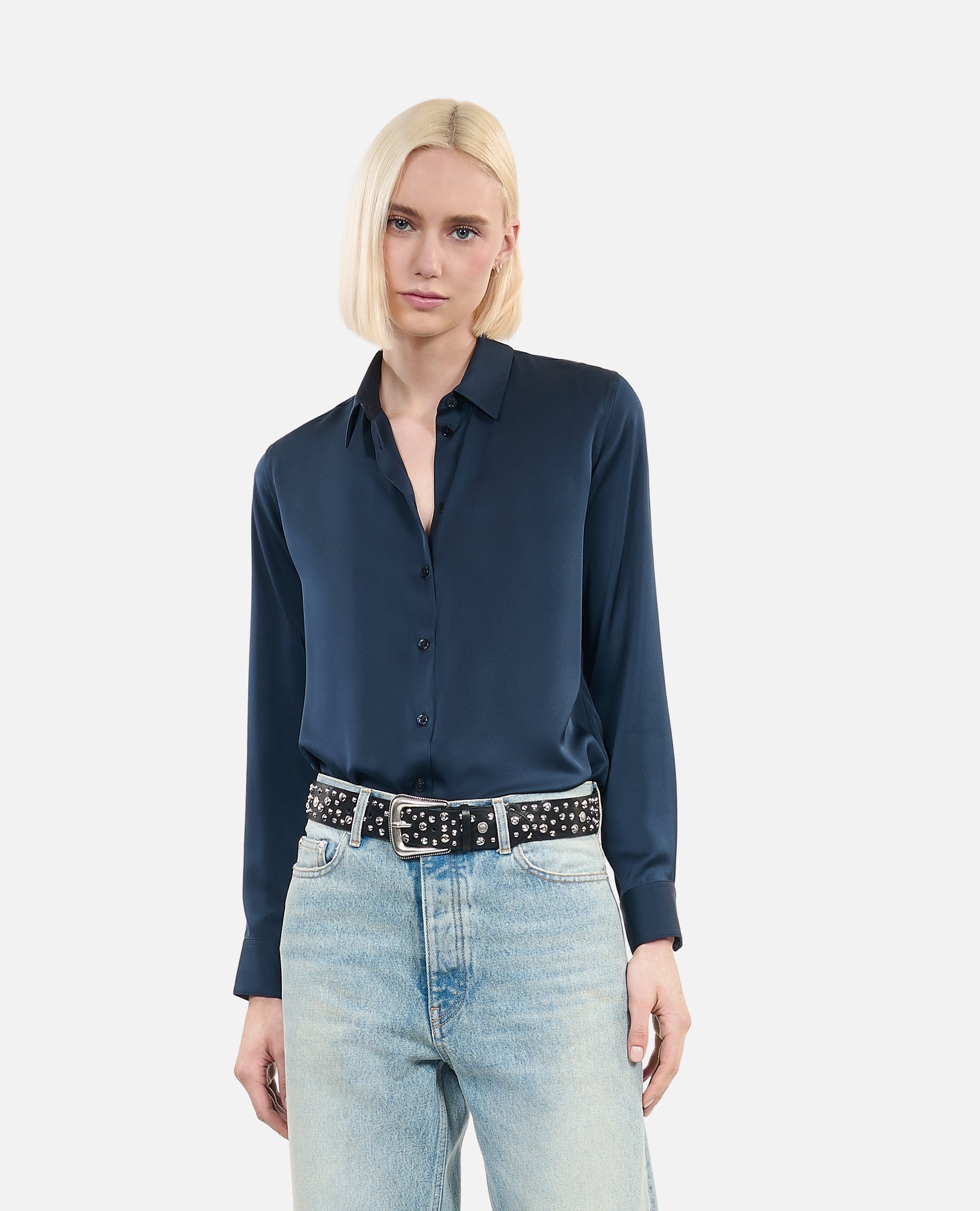 Blue Silk Shirt | Women | Dark Navy