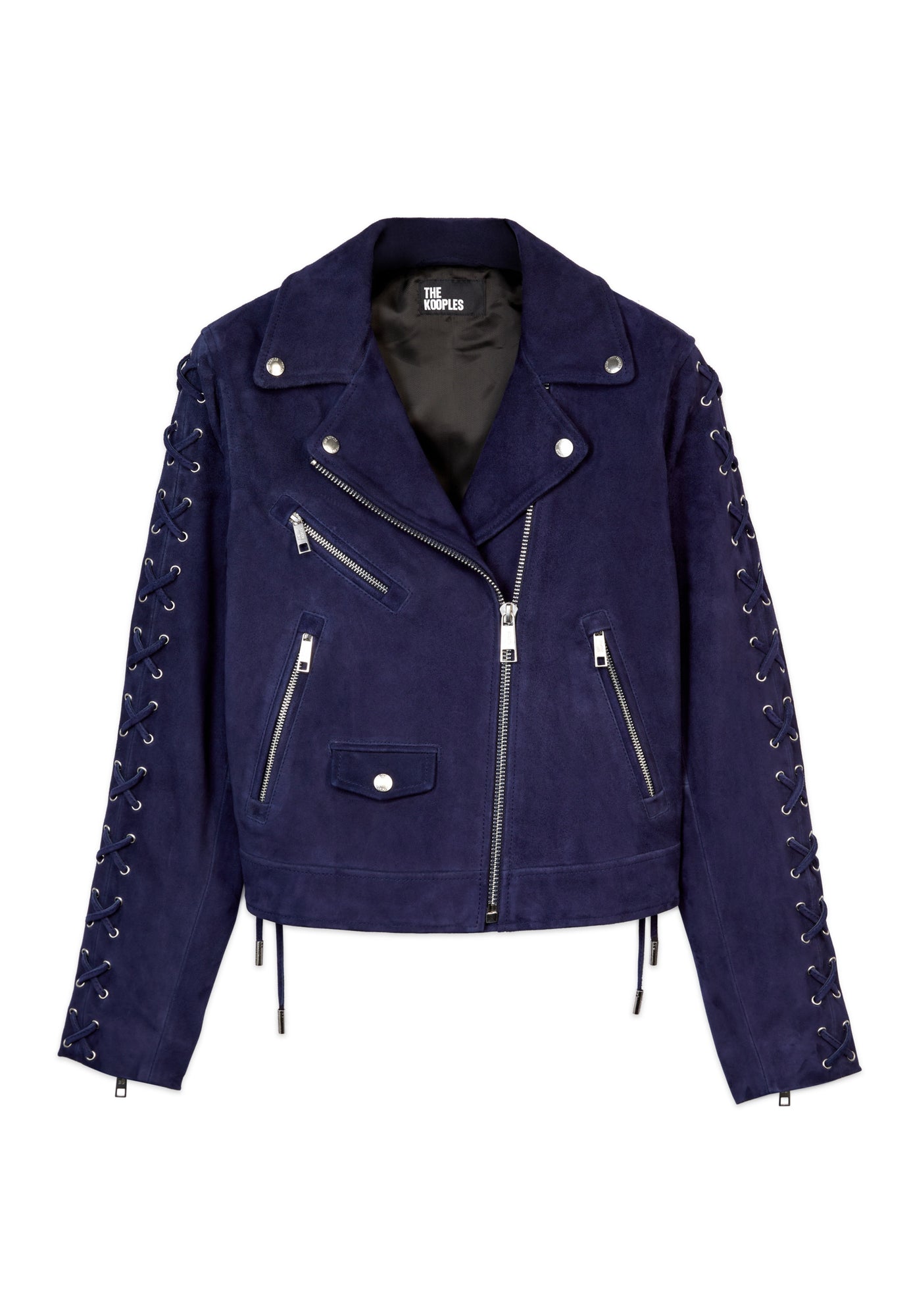 Navy Suede Leather Biker Jacket | Women | Dark Blue