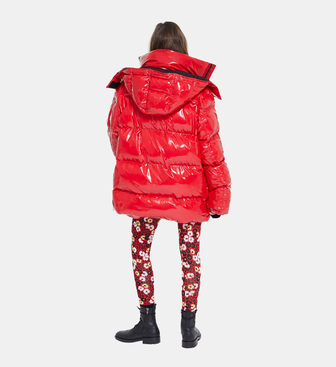 Oversized Vinyl Down Jacket With Straps And Logo | Women | Red