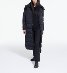 Long Down Jacket With Straps And Logo | Women | Black