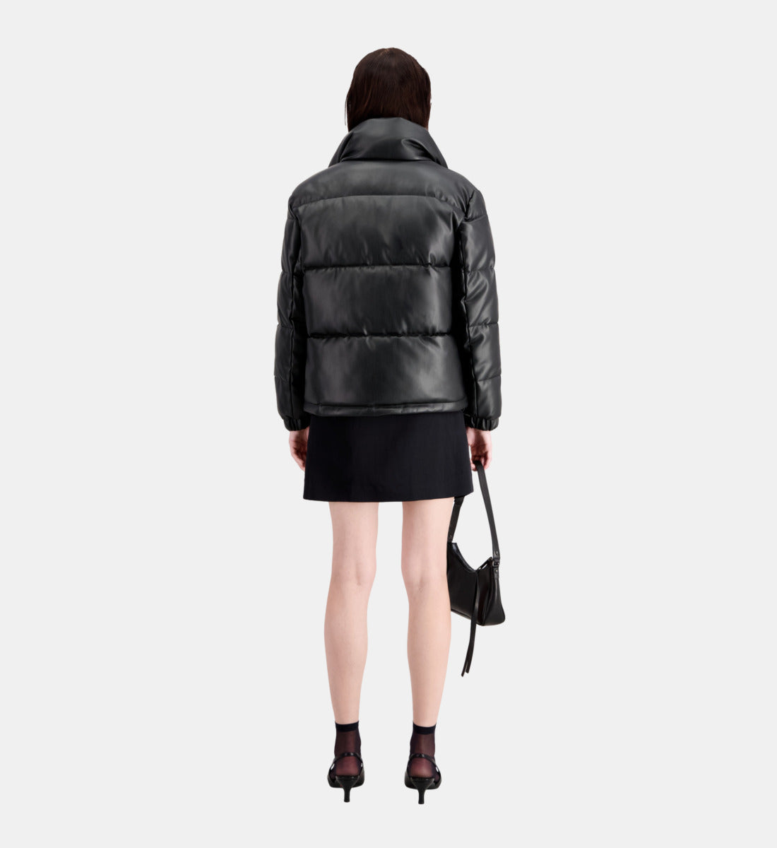 Faux Leather Puffer Jacket | Women | Black