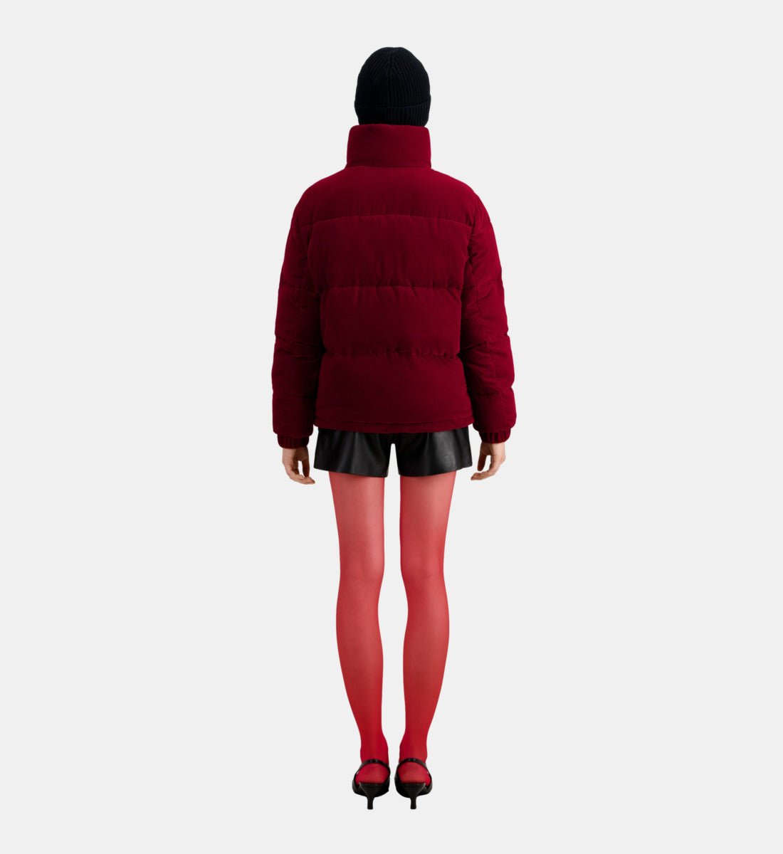 Velvet Puffer Jacket | Women | Dark Burgundy