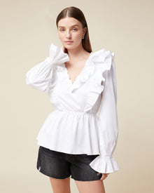 Ruffle Poplin Blouse | Classic White