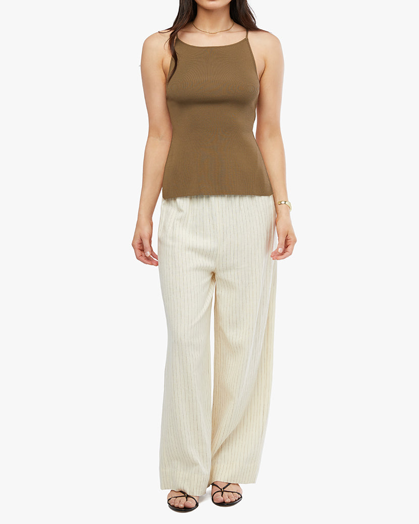 High Straight Neck Top | Brown