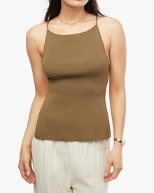 High Straight Neck Top | Brown