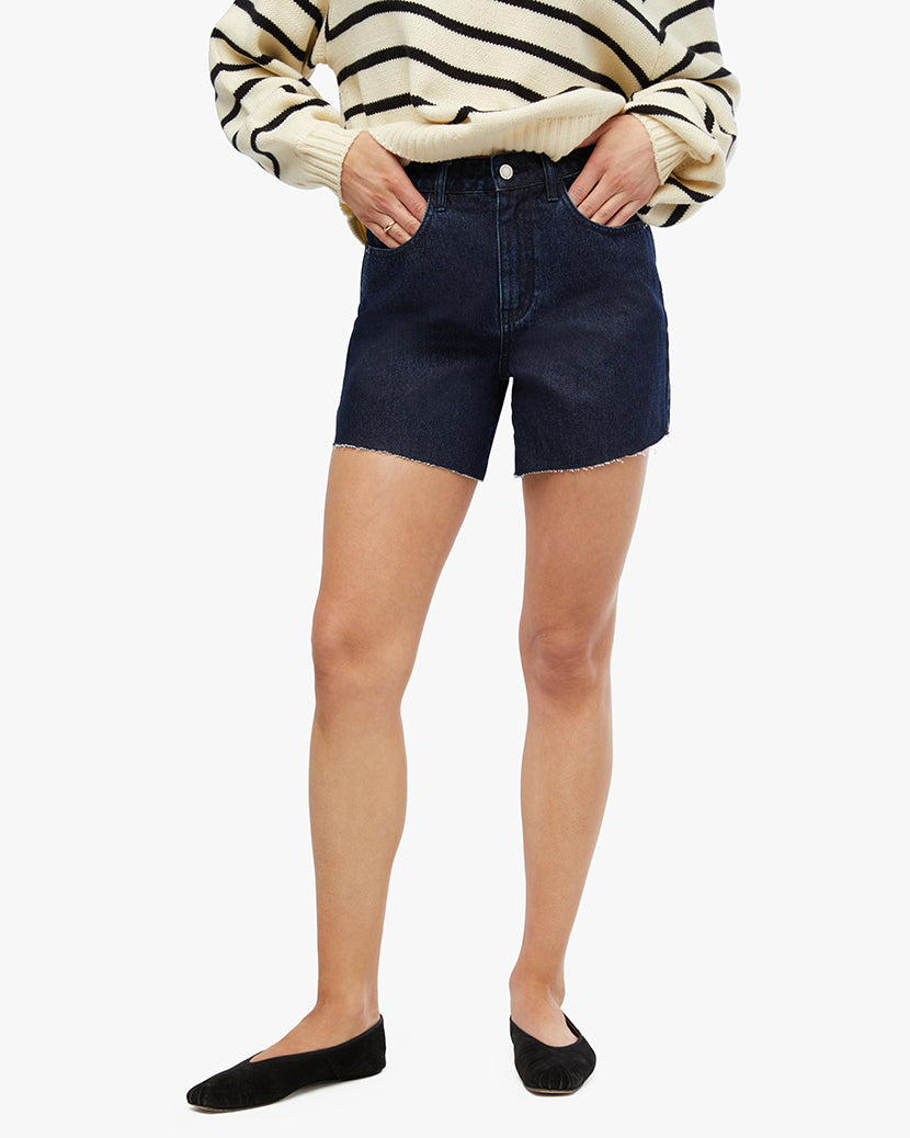 High Rise Flare Short | Raw Wash