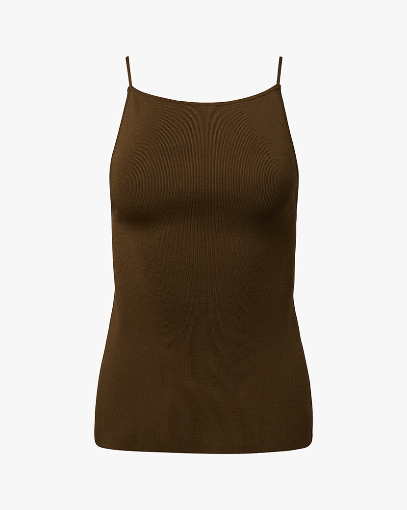 High Straight Neck Top | Brown