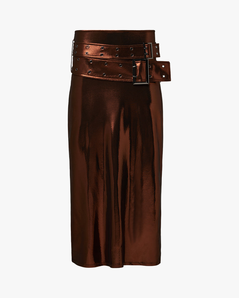 Double Belt Midi Skirt | Brown