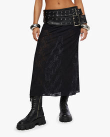 Double Belt Midi Skirt | Black