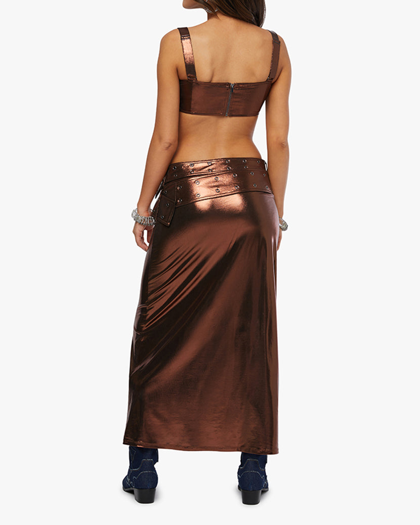 Double Belt Midi Skirt | Brown