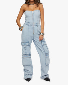 Corset Cargo Jumpsuit | Light Wash