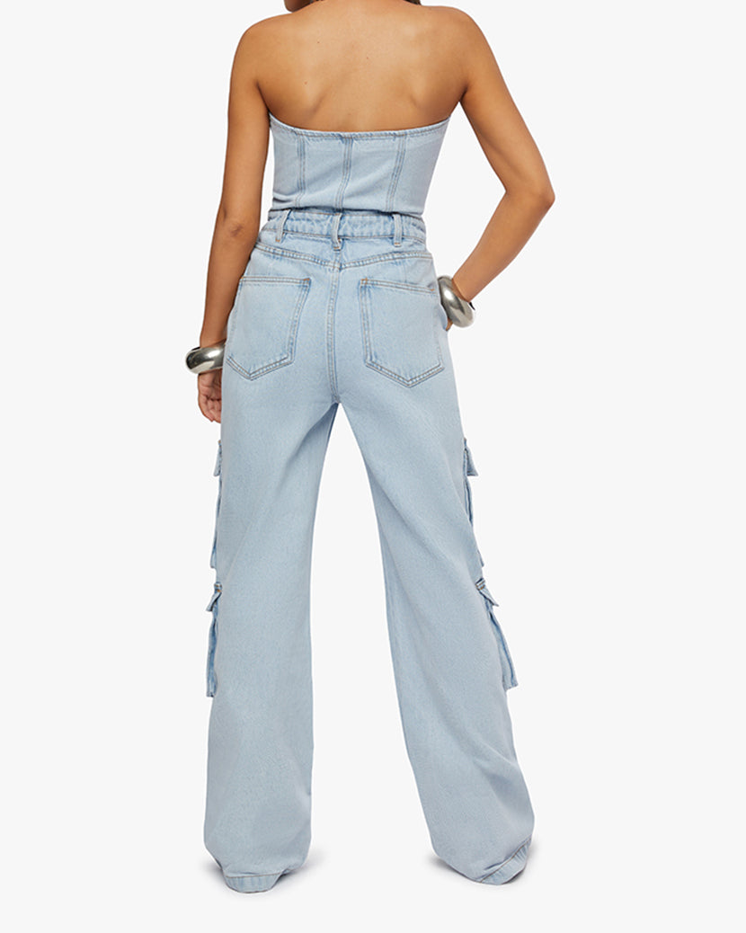 Corset Cargo Jumpsuit | Light Wash