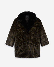 Long Khaki Fur Coat | Women | Black x Khaki