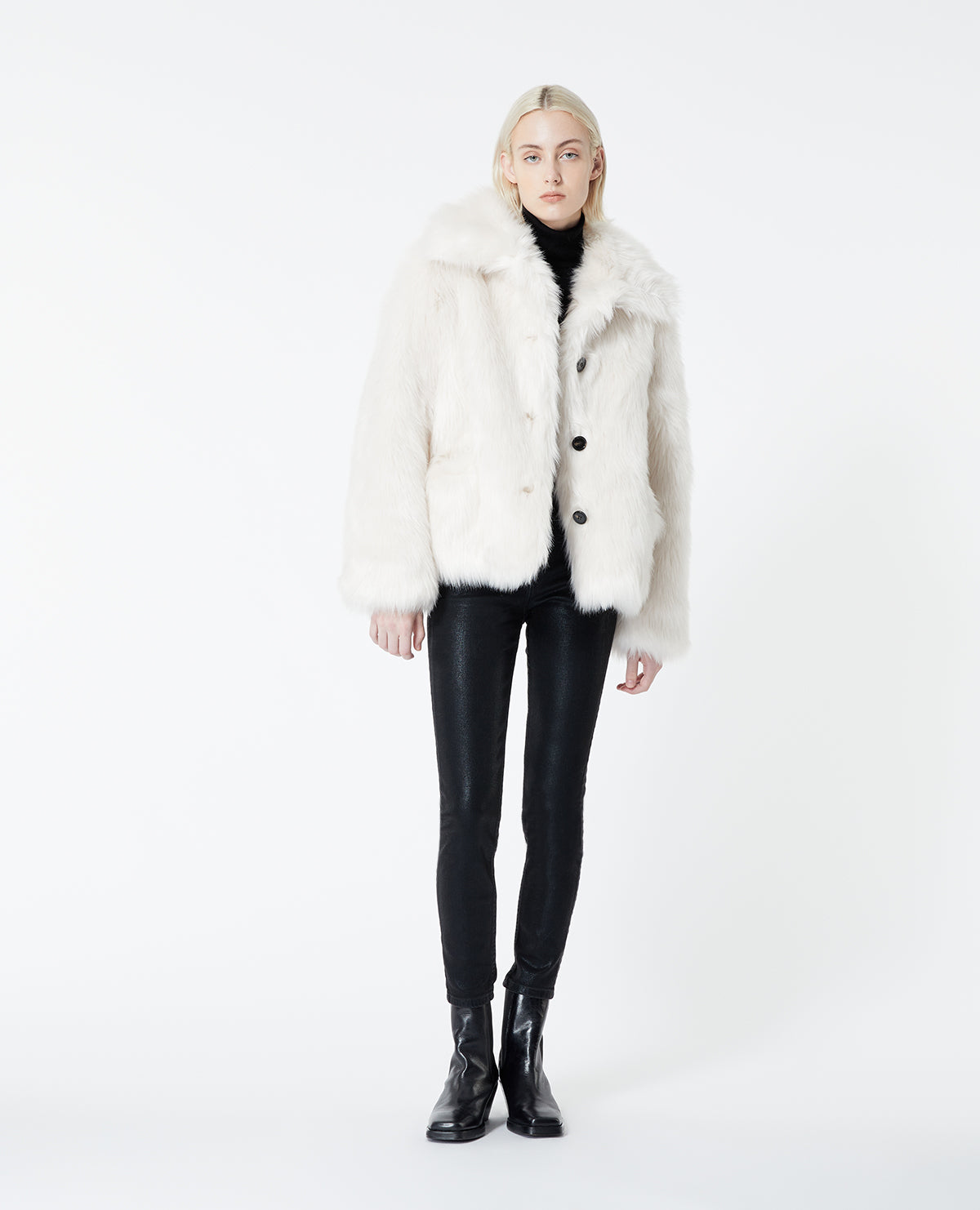 Buttoned Faux Fur Coat | Women | Ecru