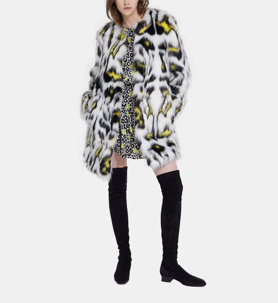 Printed Faux Fur Coat | Women | White