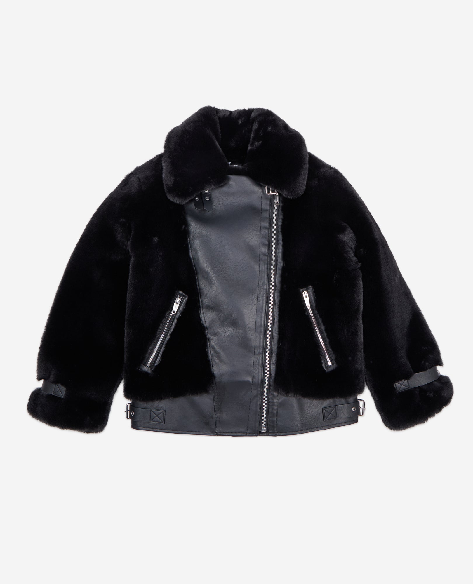 Fur-Effect Aviator Jacket | Women | Black