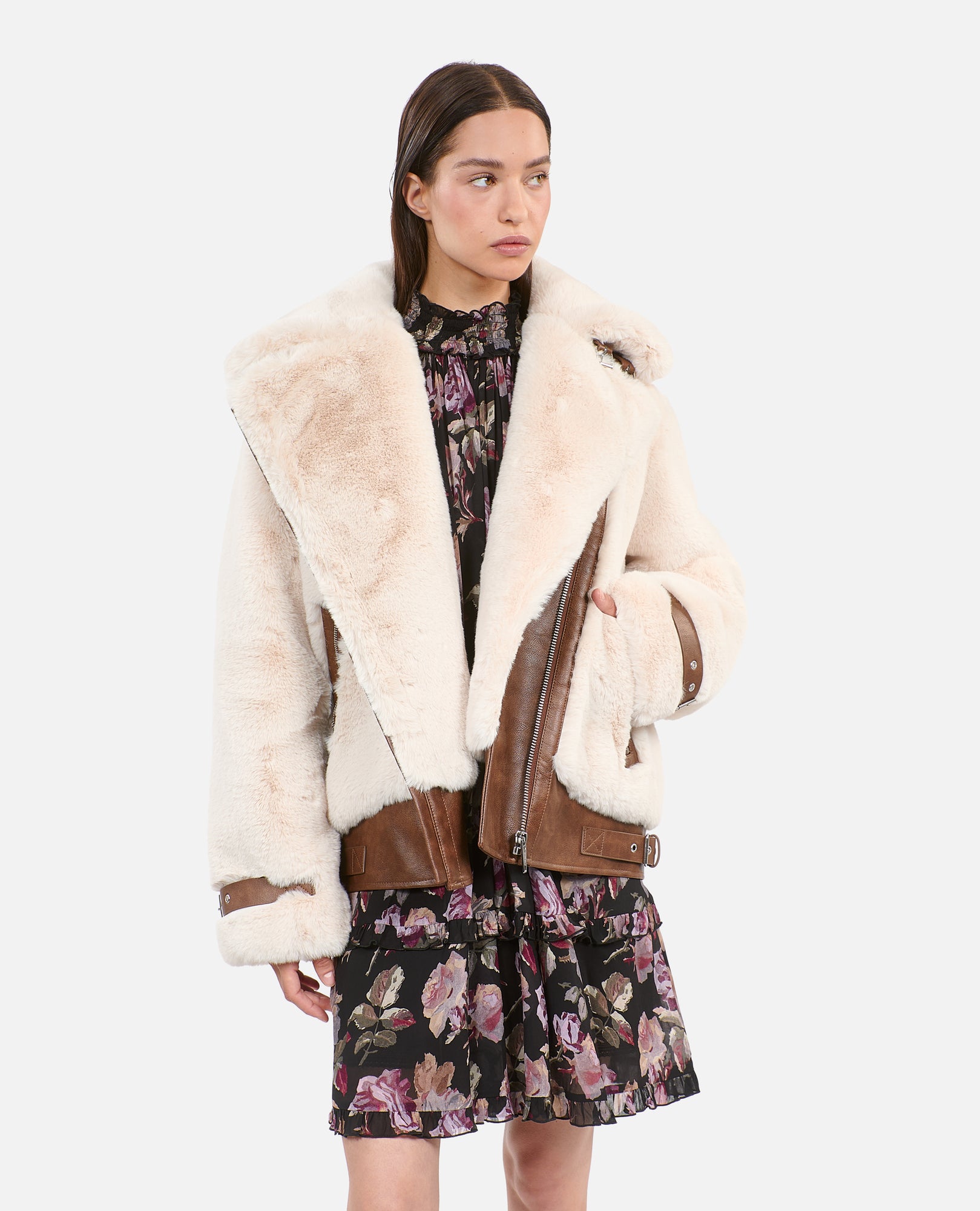 Fur-Effect Aviator Jacket | Women | Ecru