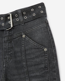 Faded Jeans With Visible Button | Women | Black Washed