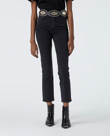 Straight-Cut Jeans With Western Belt | Women | Black