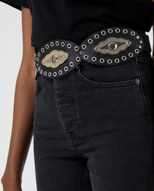 Straight-Cut Jeans With Western Belt | Women | Black