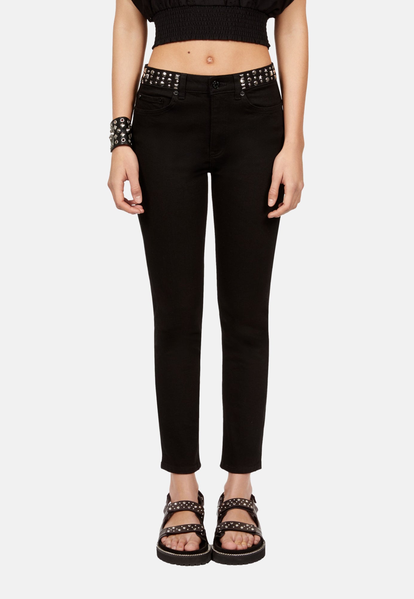 Slim Jeans With Studs And Stars | Women | Black Washed