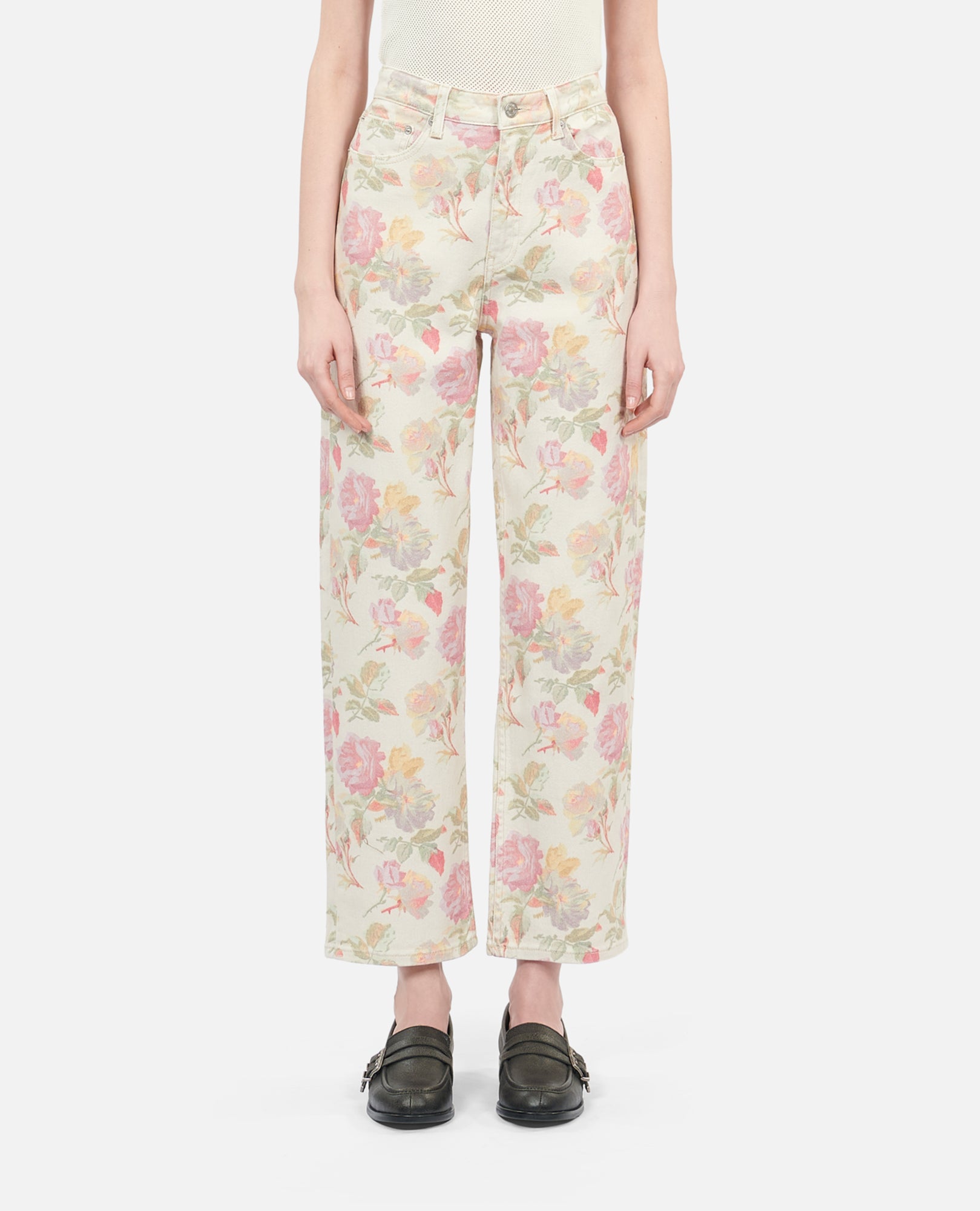 Floral Printed Boyfriend Jeans | Women | Ecru