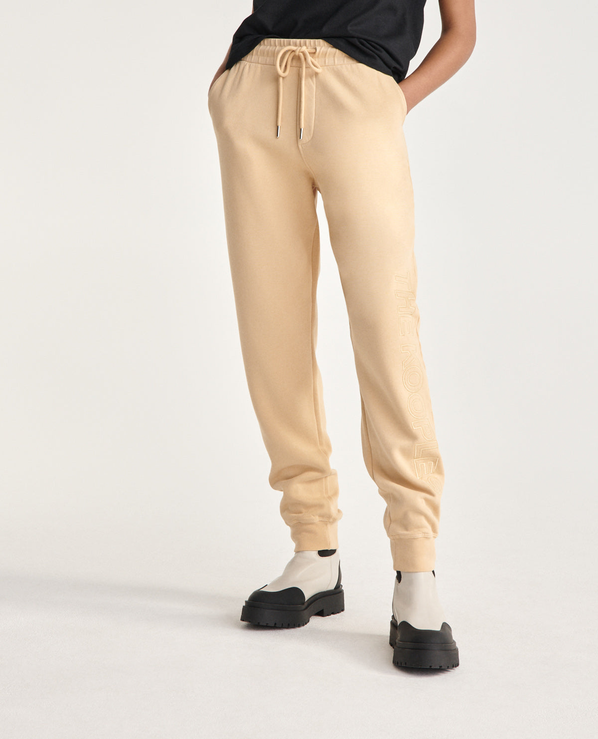 Beige Joggers Tone-On-Tone Embroidered Logo | Women | Light Brown