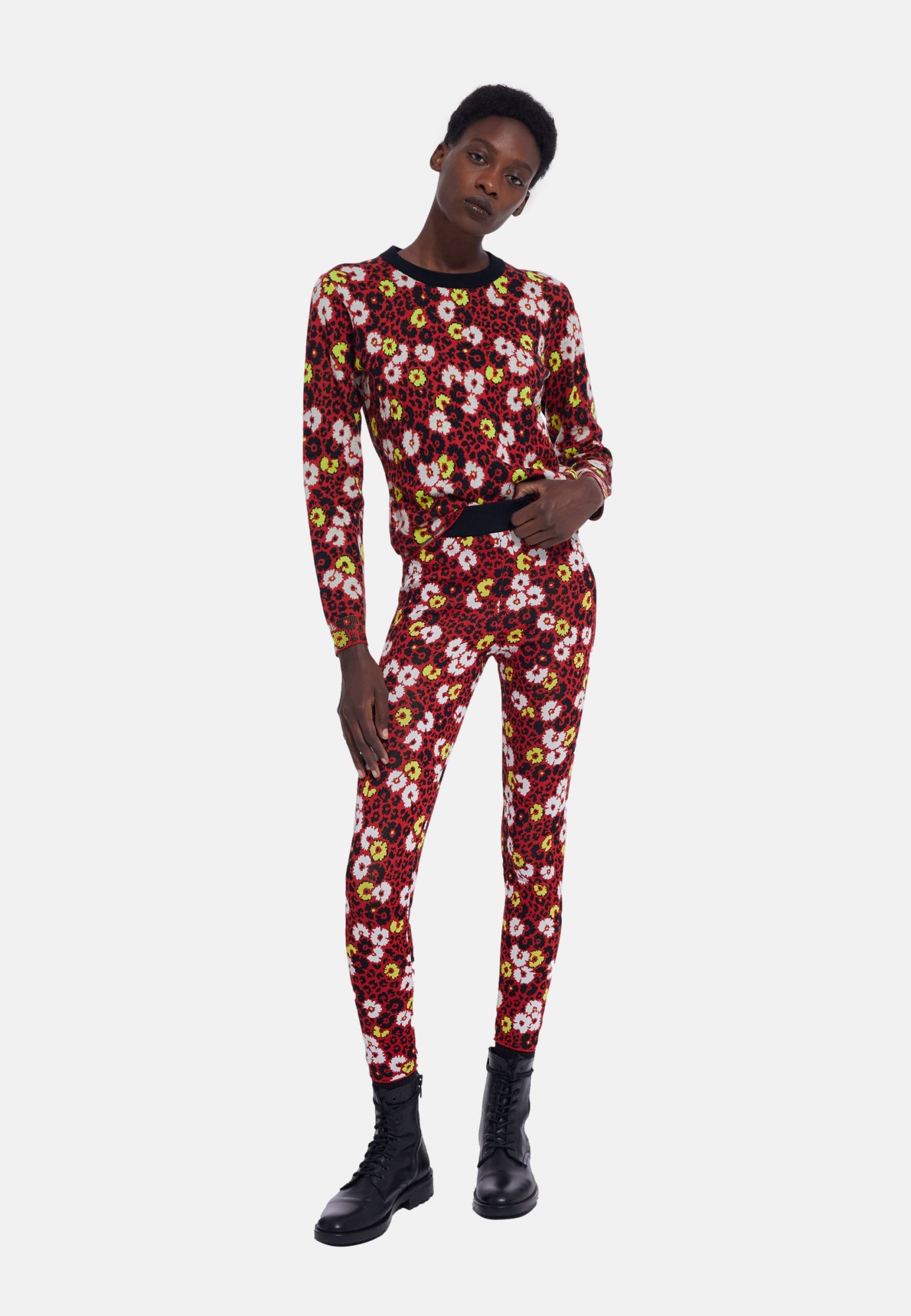 Floral Print Leggings | Women | Dark Red