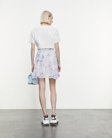 Flowing Short Frilly Skirt With Print | Women | White x Lavender