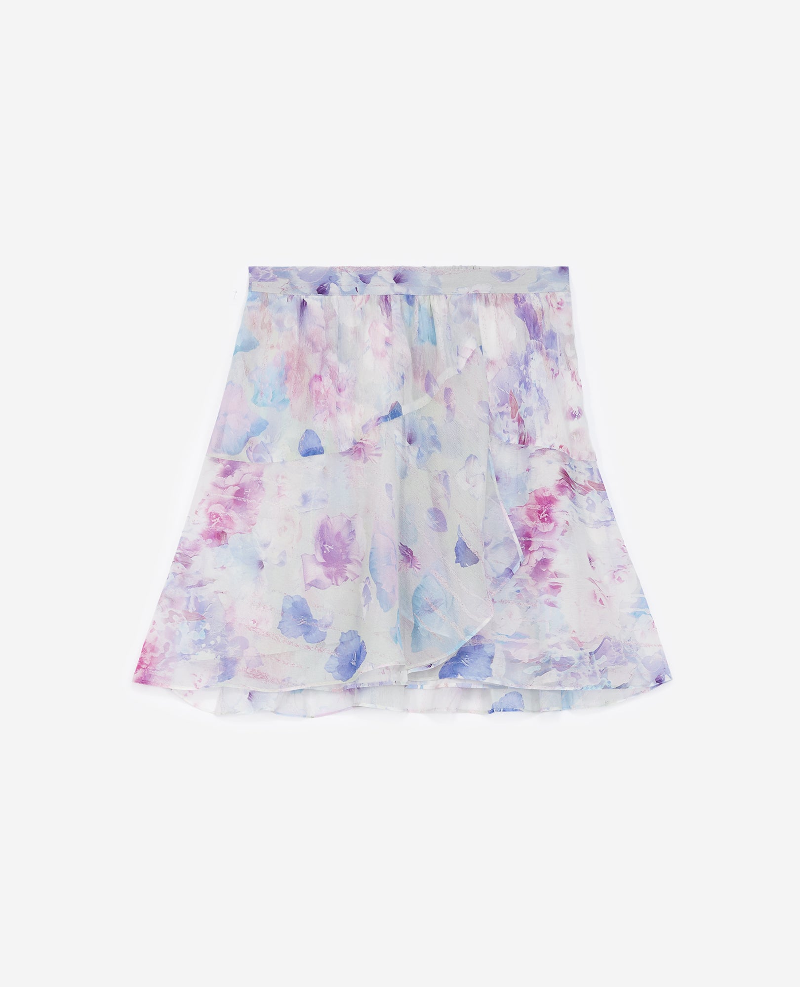 Flowing Short Frilly Skirt With Print | Women | White x Lavender