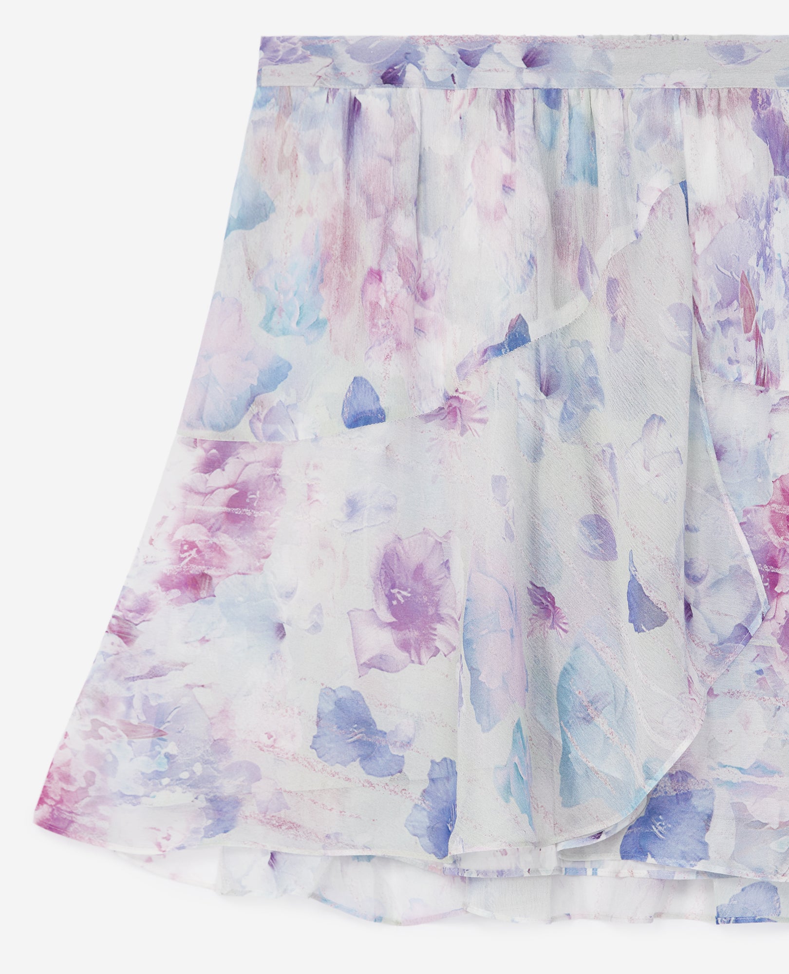 Flowing Short Frilly Skirt With Print | Women | White x Lavender