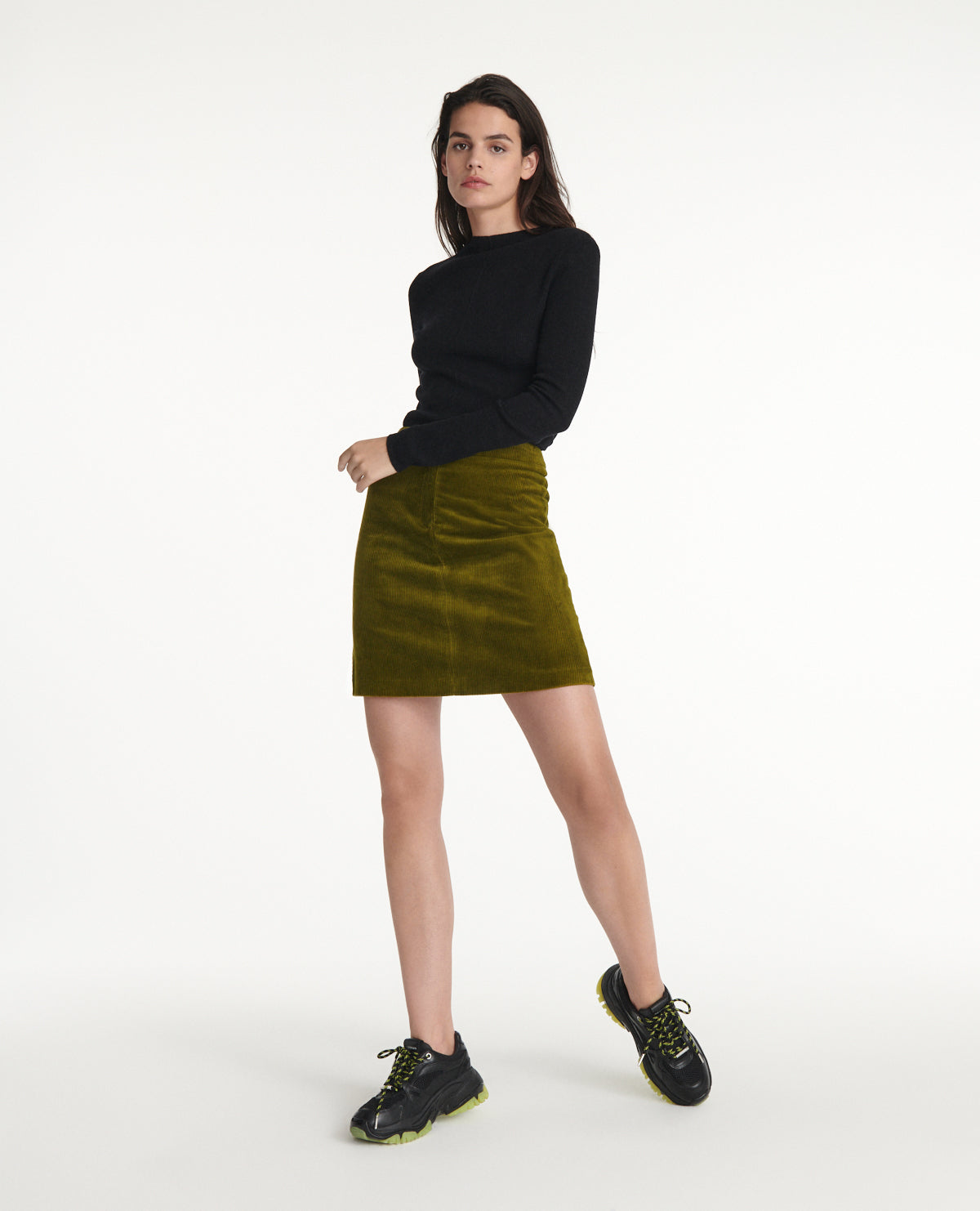 Short Buttoned Corduroy Skirt | Women | Dark Green