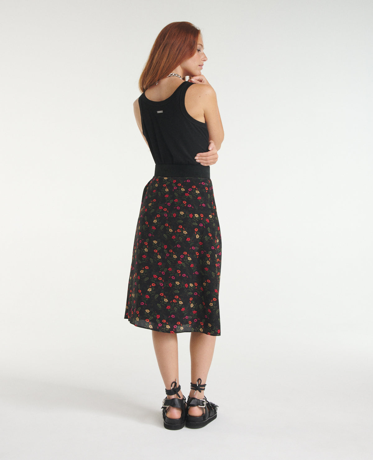 Printed Midi Skirt With Belted Waist | Women | Multicolorlor