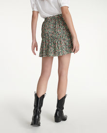 Flowing Short Frilly Skirt With Print | Women | Green