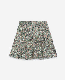 Flowing Short Frilly Skirt With Print | Women | Green